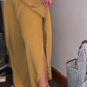 Fashion Long Pant: yellow, side slit, high waisted